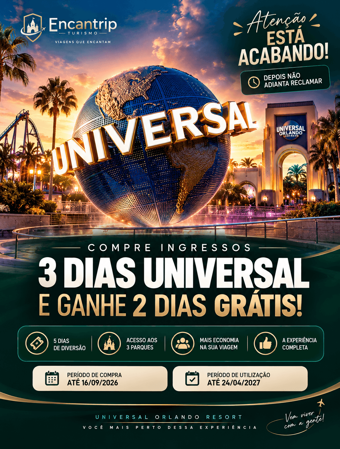 Promoção Universal Acaba Dia 16: 5 Dias de Parque pelo Preço de 3
