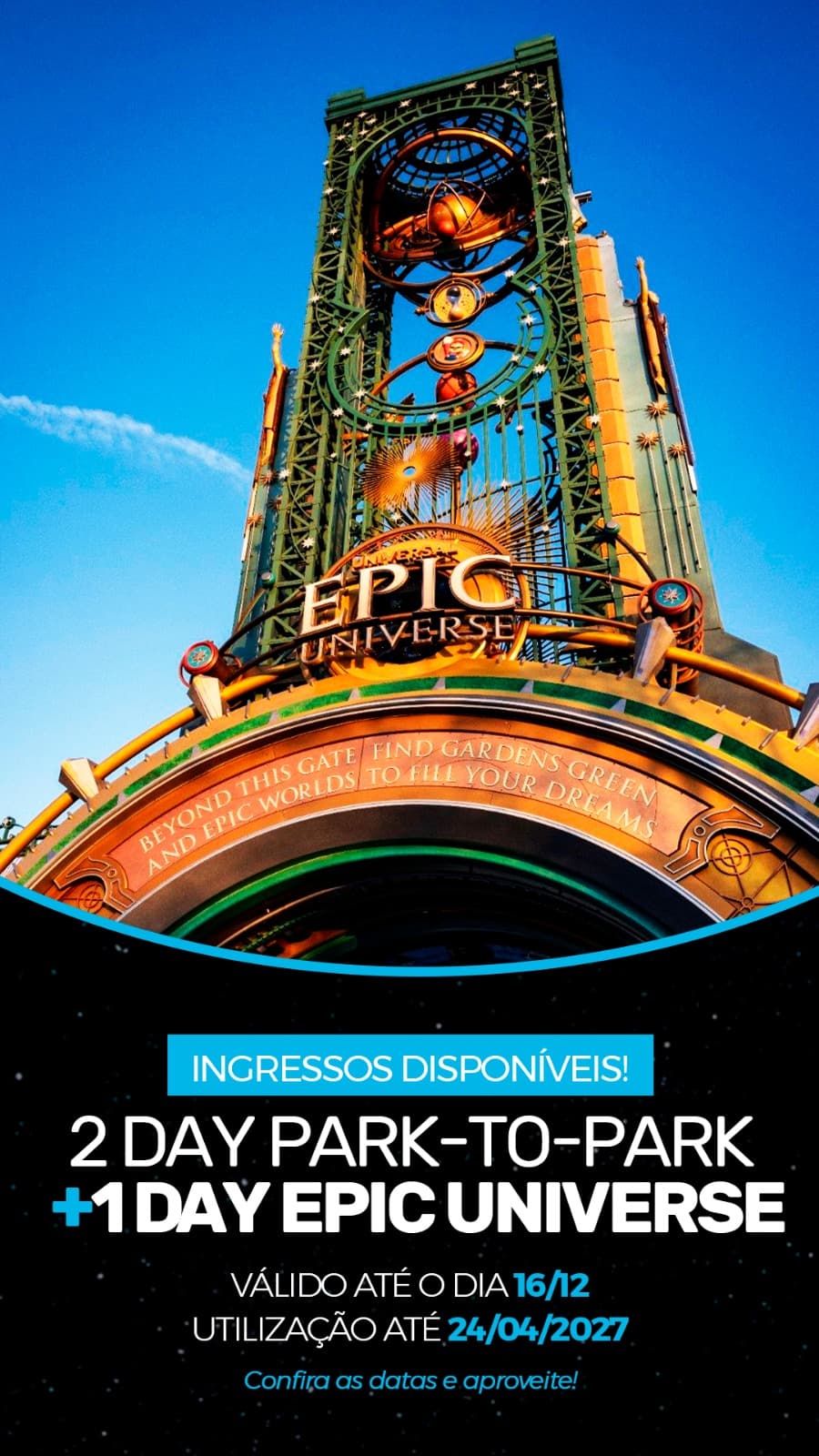 Novo ingresso da Universal: 2 dias Park-to-Park + Epic Universe custa até US$ 65 a menos