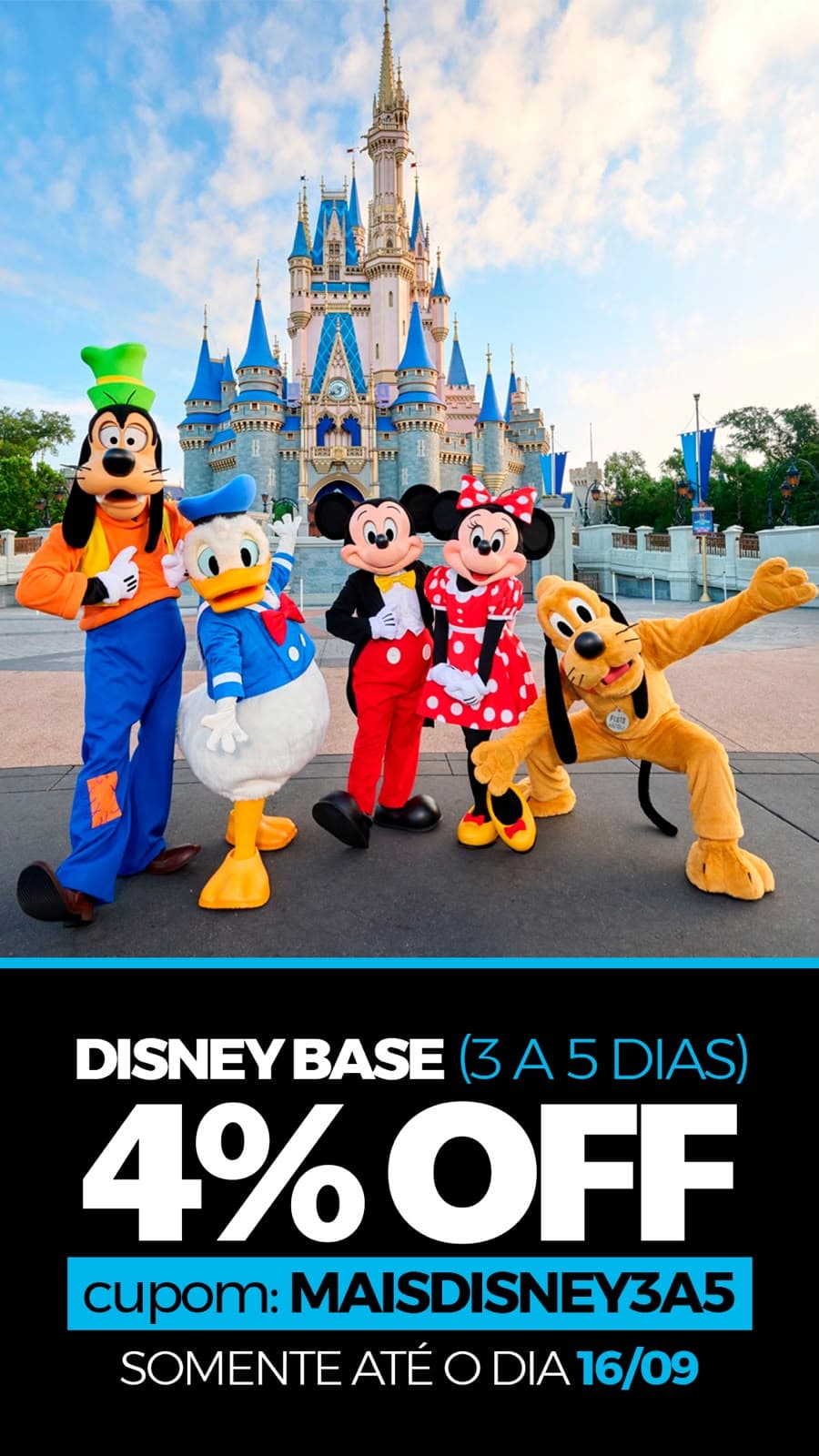 Cupom MAISDISNEY3A5: 4% OFF nos Ingressos Disney de 3 a 5 Dias, até 16/09